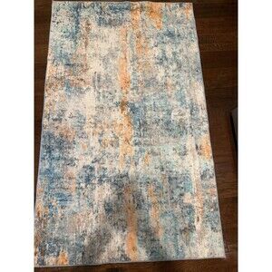 3x5 Area Rug Abstract Blue Peach Washable